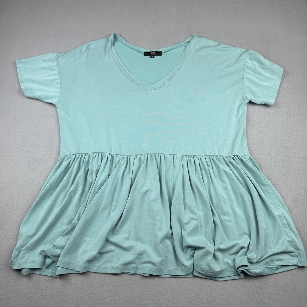 Vibe Sportswear Women's 3X Aqua Babydoll Tunic Top V Neck Short Sleeve